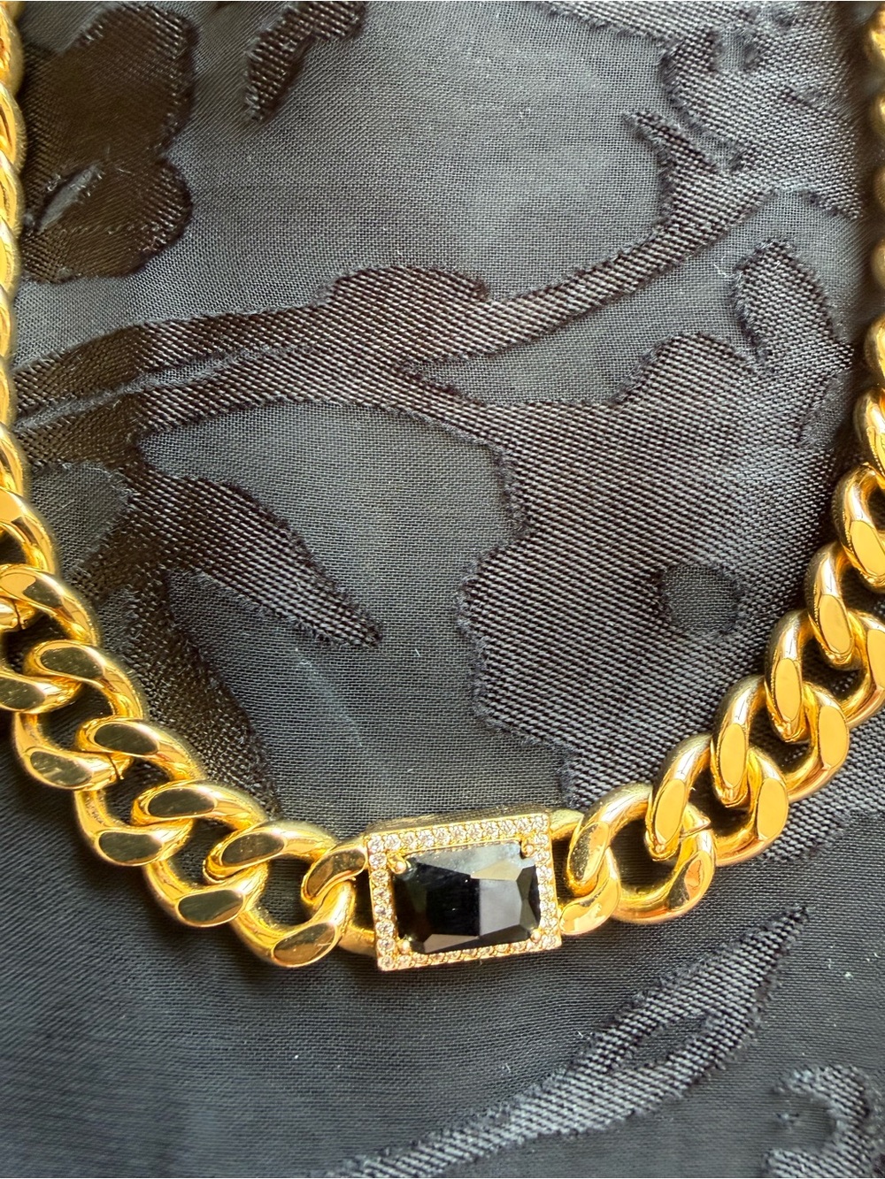 Gold Chain Necklace with Black Gem Accent